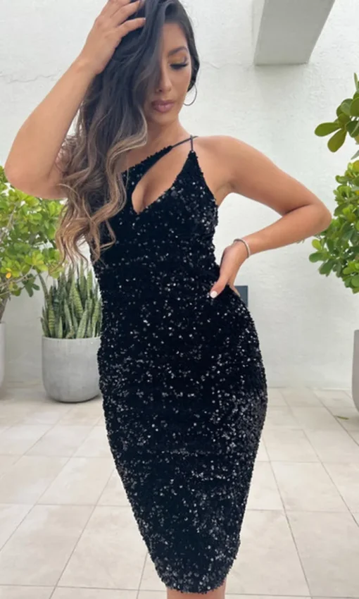 Venice by Velvi Black Sequin Cocktail Dress
