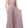 V-Neck Chiffon Formal Evening Dress with Embroidery