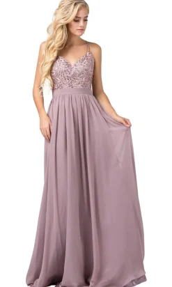 V-Neck Chiffon Formal Evening Dress with Embroidery