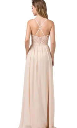 V-Neck Chiffon Formal Evening Dress with Embroidery