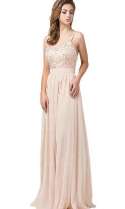 V-Neck Chiffon Formal Evening Dress with Embroidery